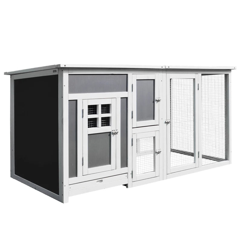 Chicken Coop Wooden Chicken House Rabbit Hutch Poultry Cage Hen Pen  PC Roof With Run Box