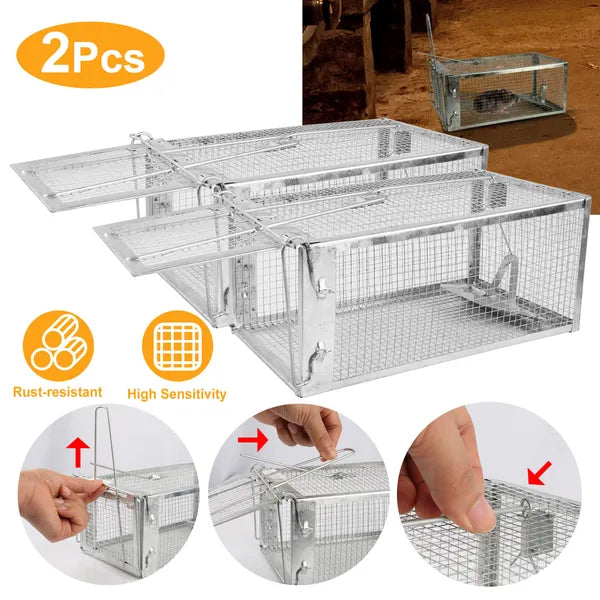 2 Pcs Humane Mouse Trap, High Sensitivity Gravity Pedal Auto-Lock Rodent Trap - Sturdy Galvanized Steel, Escape-Proof Small Mesh Design, Safe For Kids & Pets, Easy To Use Indoors&Outdoors For Mice,