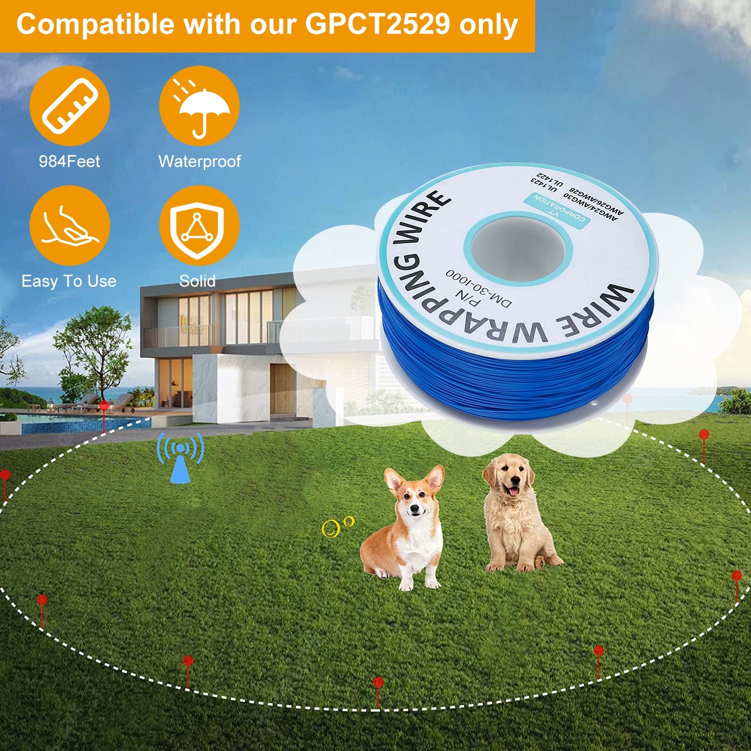 1Set Electric Dog Fence System Pet Tone Shock Boundary Containment Water Resistant Collar Receiver For Small Medium Large Dog
