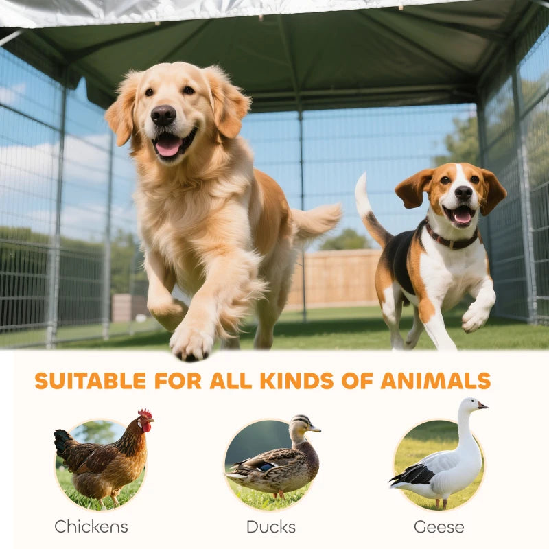 Galvanized Chain Link Large Outdoor Dog Kennel With Waterproof & UV-Resistant Cover, For M&L Dogs, 19.7' X 7.5' X 7.5'