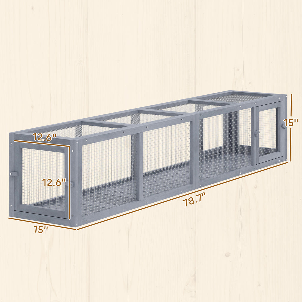 Wooden Cat Run with Weather Protection, Connecting Inside and Outside, 79"L x 15"W x 15"H, Dark Gray